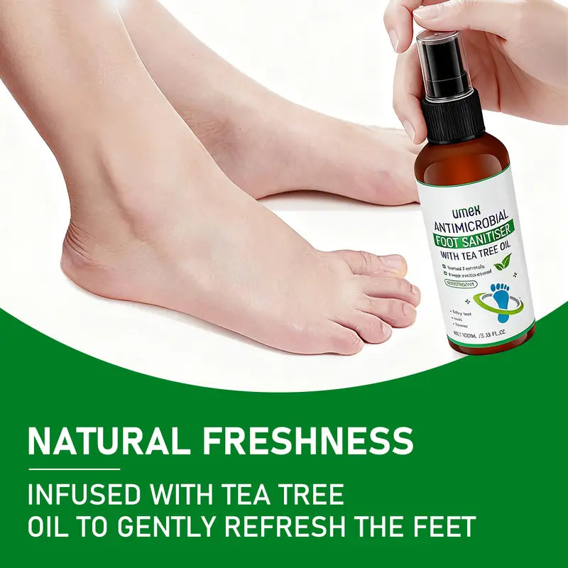 UMEX Tea Tree Foot Spray Dræber Svamp &amp; Lugt Hurtigt 97 % Stink Elimination Reparation Revnede hæle 100ml Hurtigtørrende formel Klinisk testet Naturlig Antiseptisk - Fugtgivende Intensiv Fodpleje Fodplejeværktøj