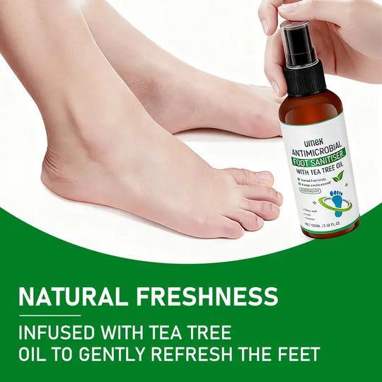 UMEX Tea Tree Foot Spray Dræber Svamp &amp; Lugt Hurtigt 97 % Stink Elimination Reparation Revnede hæle 100ml Hurtigtørrende formel Klinisk testet Naturlig Antiseptisk - Fugtgivende Intensiv Fodpleje Fodplejeværktøj