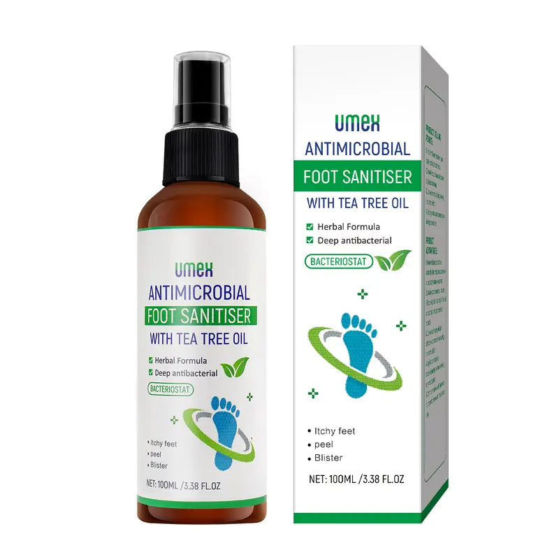 UMEX Tea Tree Foot Spray Dræber Svamp &amp; Lugt Hurtigt 97 % Stink Elimination Reparation Revnede hæle 100ml Hurtigtørrende formel Klinisk testet Naturlig Antiseptisk - Fugtgivende Intensiv Fodpleje Fodplejeværktøj
