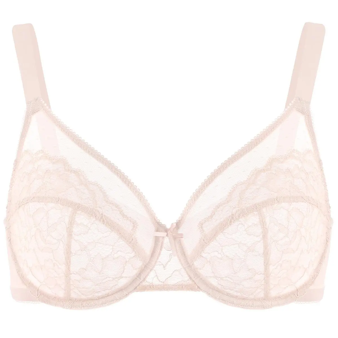 💜Enchante Blomsterblonder Plus Size Bøjle-BH Uforet Upolstret Minimizer Fulddækkende BH Dametøj Komfortabel Åndbar Mesh-Skål