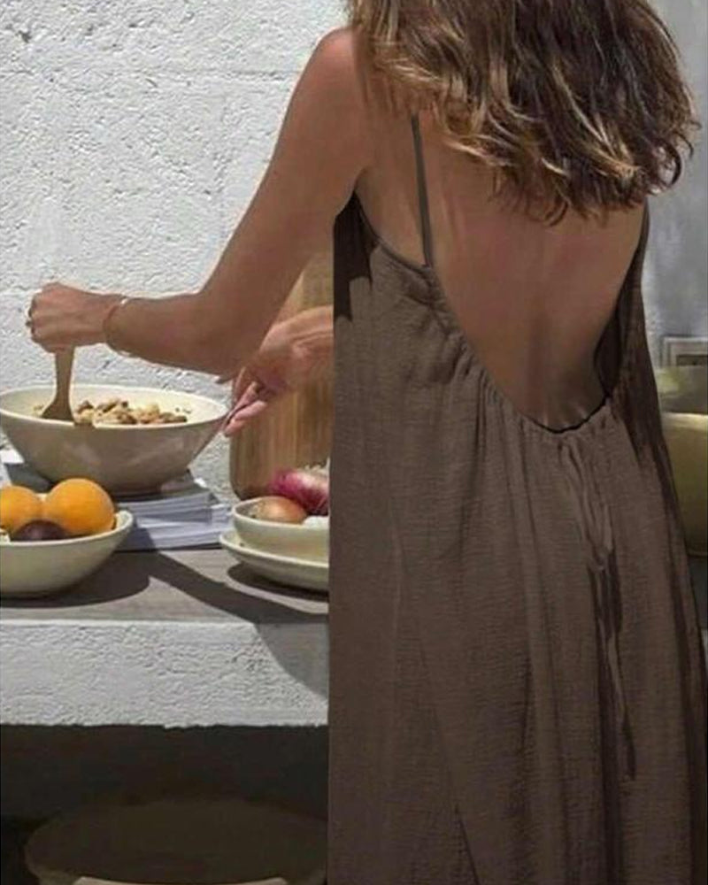 💃SIDSTE DAGSSALG 50% RABAT!!✨Dame ensfarvet cami loungekjole, elegant ærmeløs lang kjole til sommer, damenattøj til indendørs brug💕