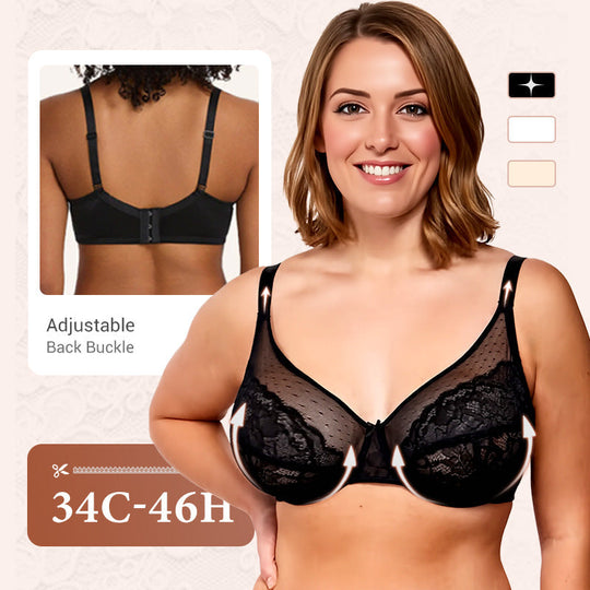 💜Enchante Blomsterblonder Plus Size Bøjle-BH Uforet Upolstret Minimizer Fulddækkende BH Dametøj Komfortabel Åndbar Mesh-Skål