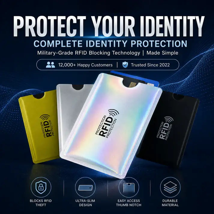 🚨 VIRAL SECURITY MUST-HAVE ! 🛡️ RFID Blocking Sleeves 💳 Instantly Protect Credit Cards from Digital Skimming &amp; Data Theft 🔒🔥⚠️1 set (5 pieces total)