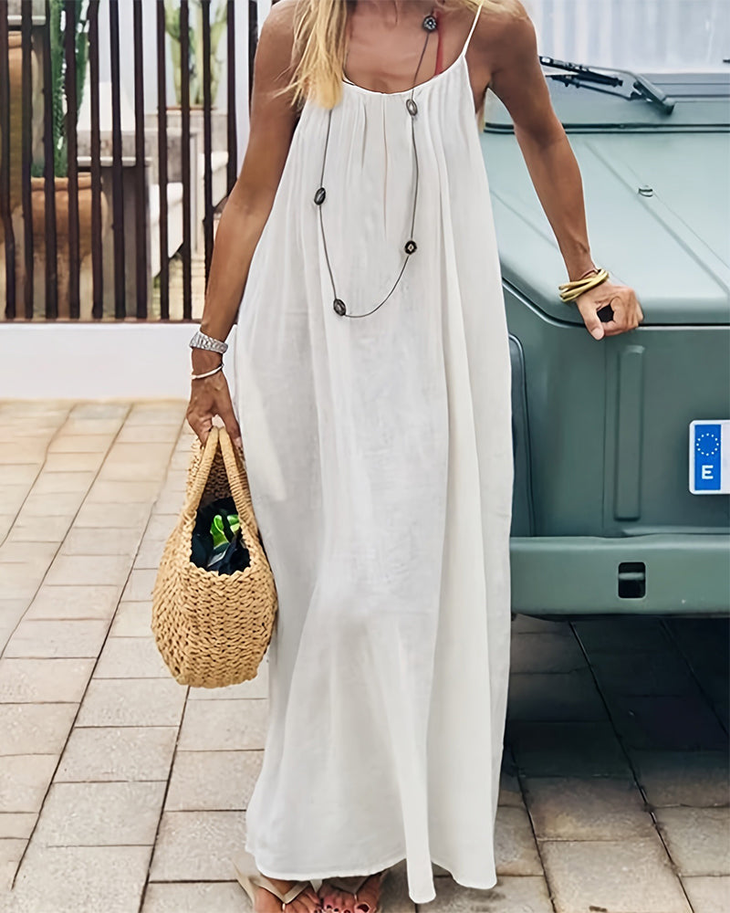 💃SIDSTE DAGSSALG 50% RABAT!!✨Dame ensfarvet cami loungekjole, elegant ærmeløs lang kjole til sommer, damenattøj til indendørs brug💕