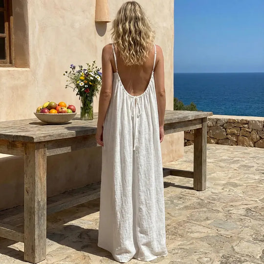 💃SIDSTE DAGSSALG 50% RABAT!!✨Dame ensfarvet cami loungekjole, elegant ærmeløs lang kjole til sommer, damenattøj til indendørs brug💕