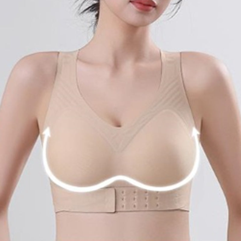 【Postural correction】Women’s Beige Wireless Bra, Soft Breathable Non-removable Moulded Cups, Yoga Fitness Sportswear for Gym &amp; Daily Training