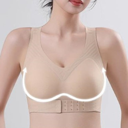 【Postural correction】Women’s Beige Wireless Bra, Soft Breathable Non-removable Moulded Cups, Yoga Fitness Sportswear for Gym &amp; Daily Training