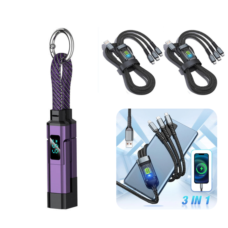🔥HOT SALE 40% OFF🔥4-in-1 Digital Display Keychain Charging Cable