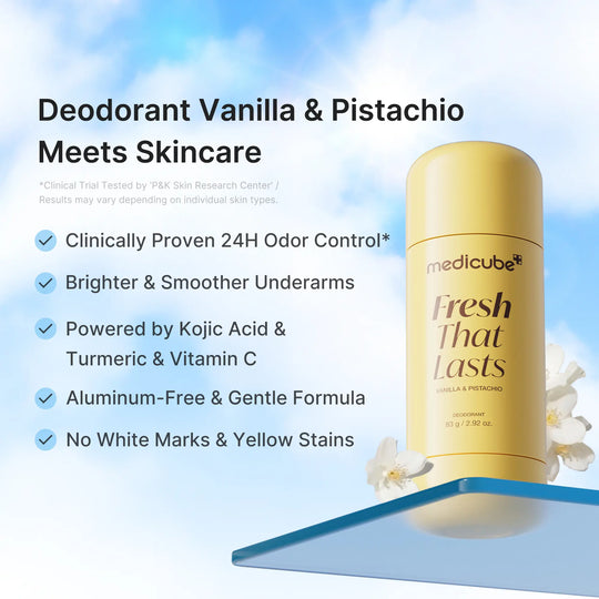 [NEW] [medicube] Deodorant Vanilla &amp; Pistachio Fresh That Lasts | 24 Hour Odor Control, No Aluminum, Baking Soda, Parabens, Phthalates, Ethanol | Brightening &amp; Smoothing for Dark Underarms with Koic Acid &amp; Turmeric | Korean Skincare, K-Beauty