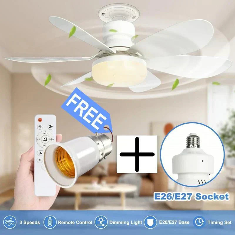 40W LED Ceiling Fan Light 20.5in with Remote Control - E27 &amp; B22 Adapter | Quiet Fan Light for Bedroom, Kitchen, Garage