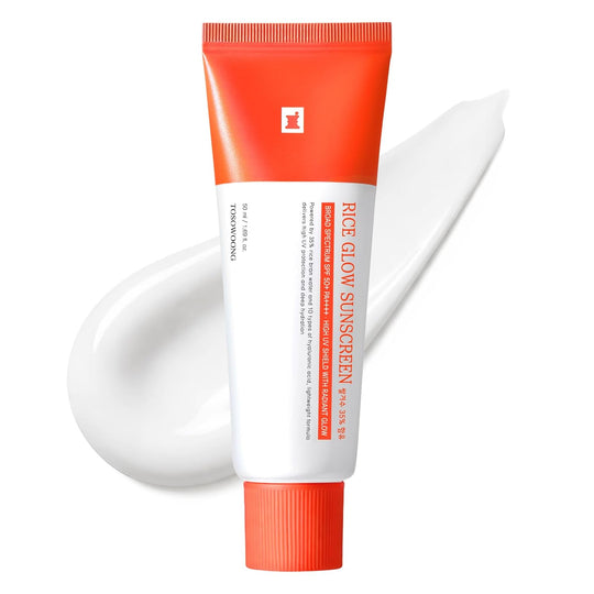 TOSOWOONG Rice Glow Sunscreen, SPF50+ Broad Spectrum Korean Sunscreen for Face, Dewy Finish No White Cast, Glass Skin Hydrating SPF Moisturizer with Rice Water &amp; Hyaluronic Acid, 50ml / 1.69 fl. oz.