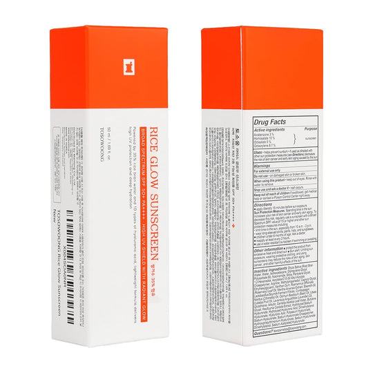 TOSOWOONG Rice Glow Sunscreen, SPF50+ Broad Spectrum Korean Sunscreen for Face, Dewy Finish No White Cast, Glass Skin Hydrating SPF Moisturizer with Rice Water &amp; Hyaluronic Acid, 50ml / 1.69 fl. oz.