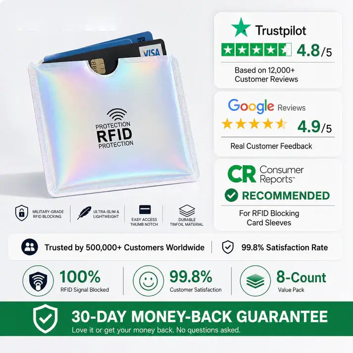 🚨 VIRAL SECURITY MUST-HAVE ! 🛡️ RFID Blocking Sleeves 💳 Instantly Protect Credit Cards from Digital Skimming &amp; Data Theft 🔒🔥⚠️1 set (5 pieces total)
