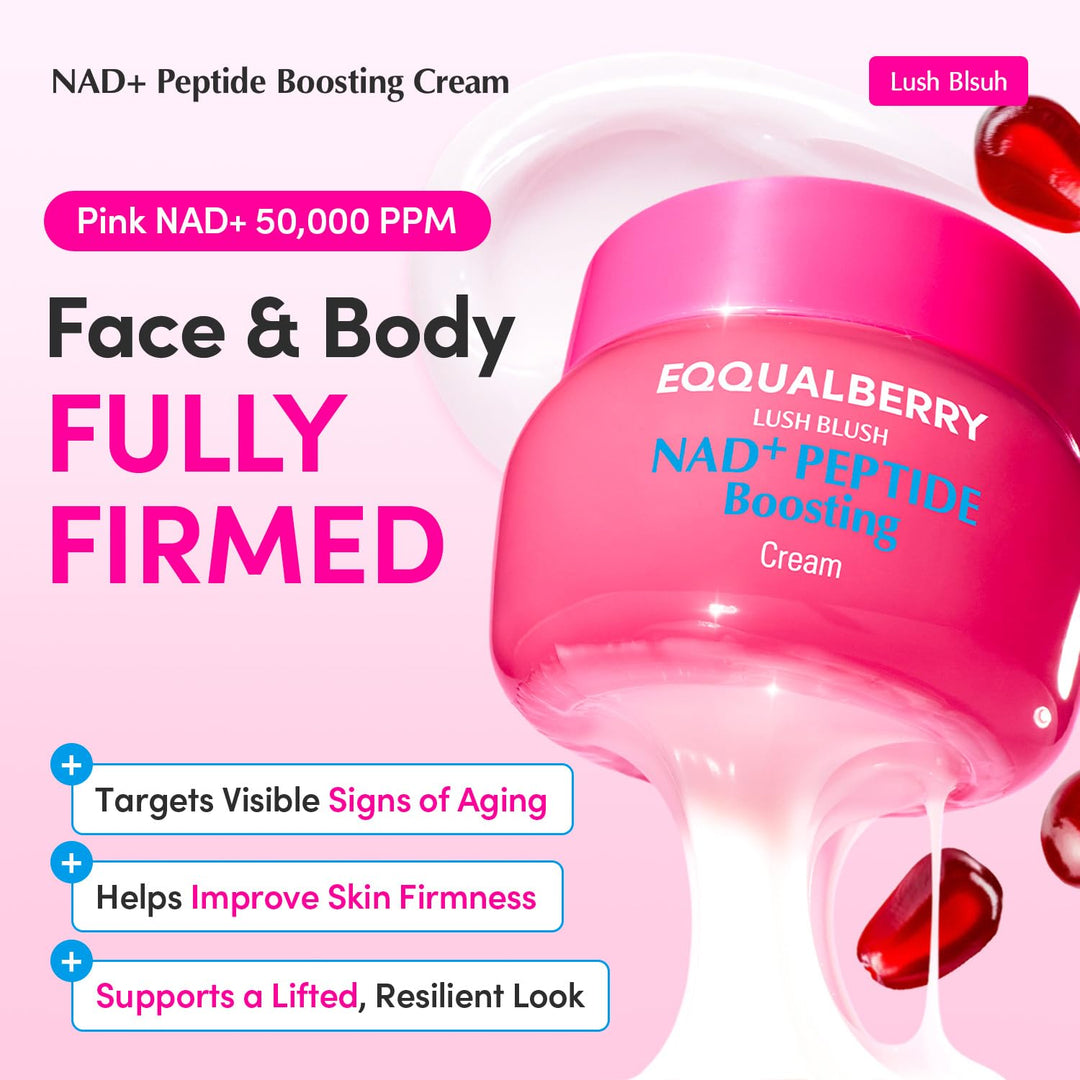 EQUALBERRY NAD+ Peptidový krém pro zvýšení hladiny NAD+ 5% &amp;  13 peptidů proti stárnutí korejské péče o pleť obličeje &amp;  Tělový krém | Zpevňující &amp;  Liftingový krém na krk Pink pro povadlou pleť (1,69 fl.oz /50ml)