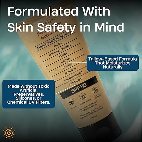 Sky and Sol Mineral Sunscreen SPF 50 | With Grass-Fed Tallow &amp; Zinc Oxide | Non-Greasy Formula for Face &amp; Body | Made Without Reef-Harming UV Filters | 3 oz (85 g)