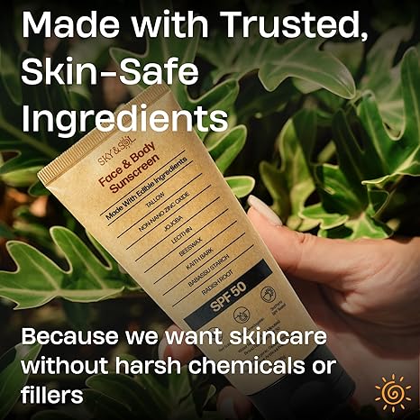 Sky and Sol Mineral Sunscreen SPF 50 | With Grass-Fed Tallow &amp; Zinc Oxide | Non-Greasy Formula for Face &amp; Body | Made Without Reef-Harming UV Filters | 3 oz (85 g)