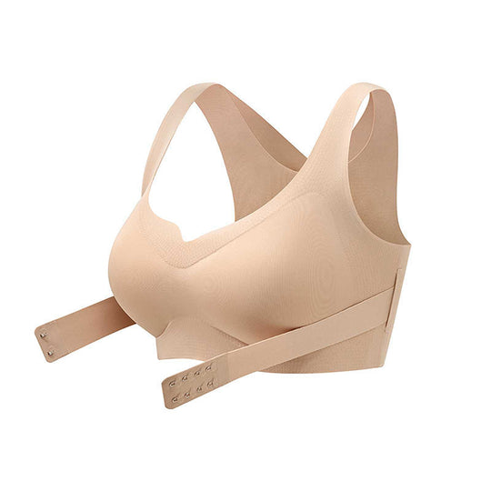【Postural correction】Women’s Beige Wireless Bra, Soft Breathable Non-removable Moulded Cups, Yoga Fitness Sportswear for Gym &amp; Daily Training