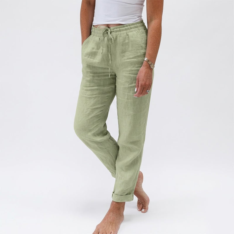 👖Damebukser med elastisk talje i bomuld og hør