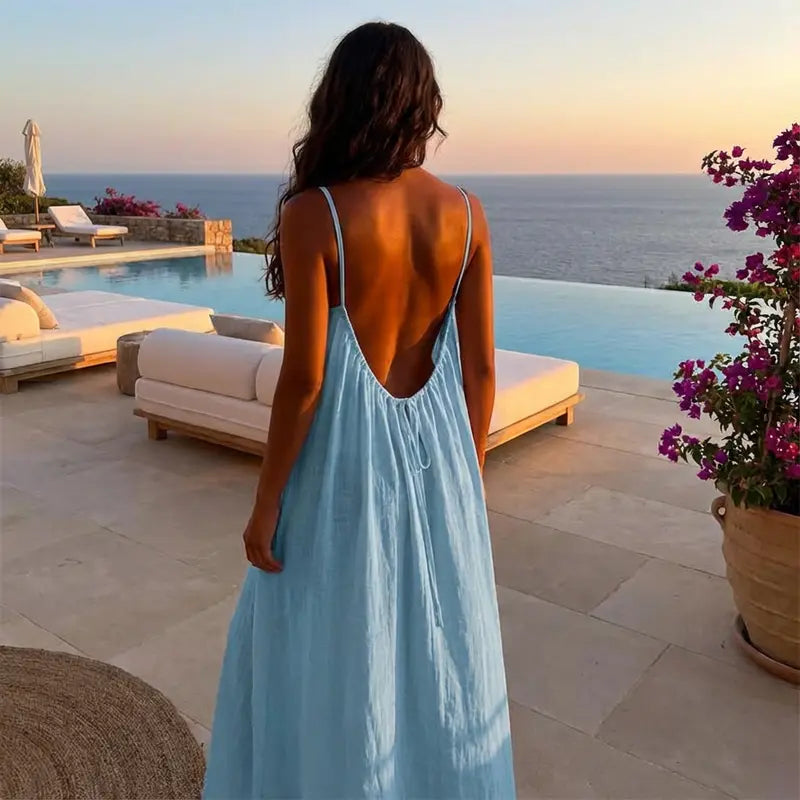 💃SIDSTE DAGSSALG 50% RABAT!!✨Dame ensfarvet cami loungekjole, elegant ærmeløs lang kjole til sommer, damenattøj til indendørs brug💕