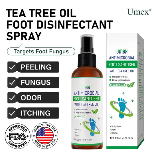 UMEX Tea Tree Foot Spray Dræber Svamp &amp; Lugt Hurtigt 97 % Stink Elimination Reparation Revnede hæle 100ml Hurtigtørrende formel Klinisk testet Naturlig Antiseptisk - Fugtgivende Intensiv Fodpleje Fodplejeværktøj