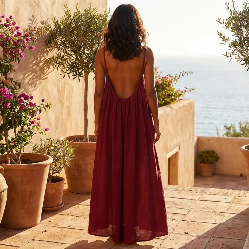 💃SIDSTE DAGSSALG 50% RABAT!!✨Dame ensfarvet cami loungekjole, elegant ærmeløs lang kjole til sommer, damenattøj til indendørs brug💕