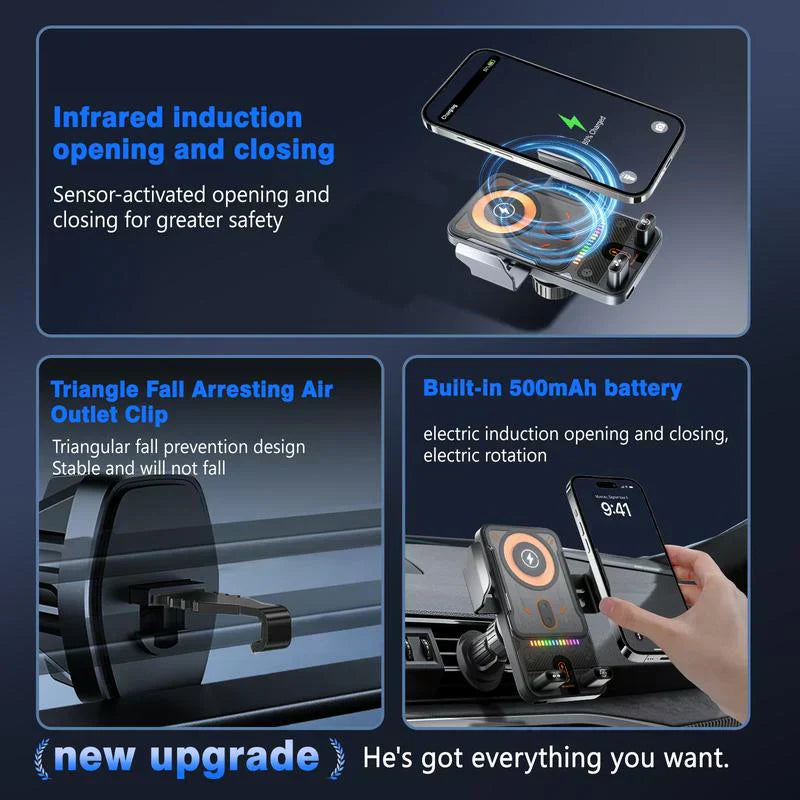 🚗📱 2-in-1 Car Phone Holder &amp; Wireless Charger – 360° Rotation, Strong Grip &amp; Fast Charging 🔋