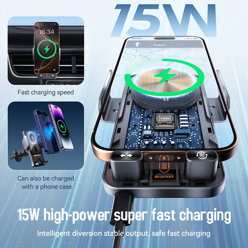 🚗📱 2-in-1 Car Phone Holder &amp; Wireless Charger – 360° Rotation, Strong Grip &amp; Fast Charging 🔋