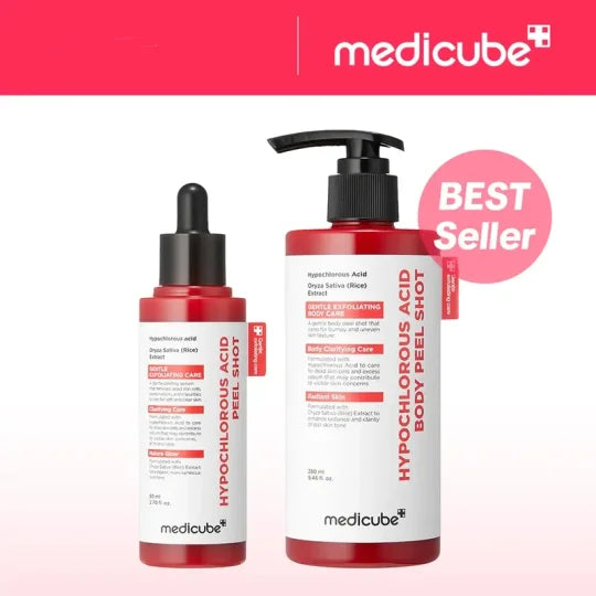 Kyselina chlorná Rice Peel Shot Duo na obličej &amp; tělo | Jemné exfoliační sérum na odumřelé kožní buňky &amp; Péče o póry, černé tečky &amp; Kontrola nadměrného mazu | Rýžový extrakt, chlor, panthenol pro hydratační &amp; vyhlazující péči