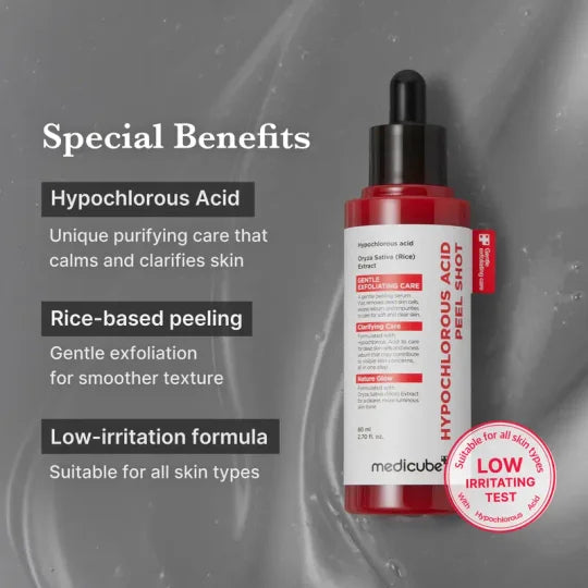 Kyselina chlorná Rice Peel Shot Duo na obličej &amp; tělo | Jemné exfoliační sérum na odumřelé kožní buňky &amp; Péče o póry, černé tečky &amp; Kontrola nadměrného mazu | Rýžový extrakt, chlor, panthenol pro hydratační &amp; vyhlazující péči