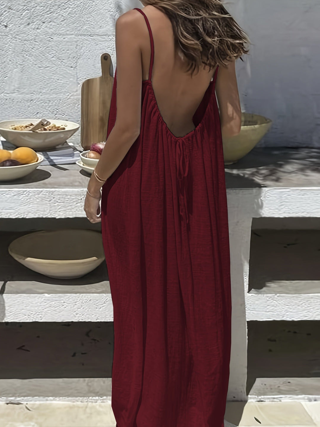 💃SIDSTE DAGSSALG 50% RABAT!!✨Dame ensfarvet cami loungekjole, elegant ærmeløs lang kjole til sommer, damenattøj til indendørs brug💕