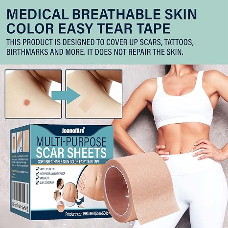 Tattoo cover-up tape, 2" x 16.4' roll; waterproof and sweat-resistant, invisible and breathable; cuttable skin-tone tattoo cover patches and concealers.