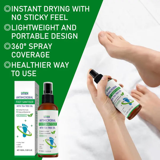 UMEX Tea Tree Foot Spray Dræber Svamp &amp; Lugt Hurtigt 97 % Stink Elimination Reparation Revnede hæle 100ml Hurtigtørrende formel Klinisk testet Naturlig Antiseptisk - Fugtgivende Intensiv Fodpleje Fodplejeværktøj