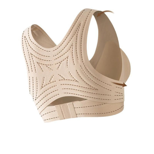 【Postural correction】Women’s Beige Wireless Bra, Soft Breathable Non-removable Moulded Cups, Yoga Fitness Sportswear for Gym &amp; Daily Training