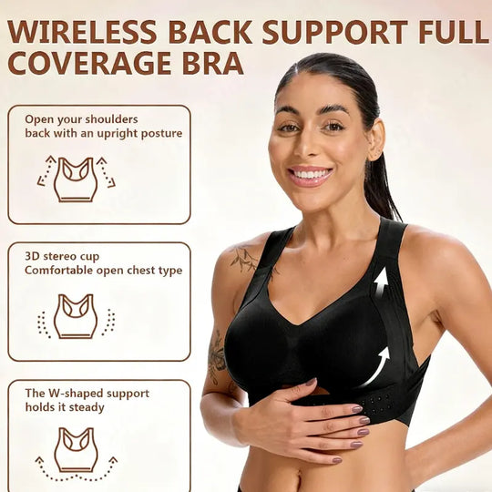 【Postural correction】Women’s Beige Wireless Bra, Soft Breathable Non-removable Moulded Cups, Yoga Fitness Sportswear for Gym &amp; Daily Training