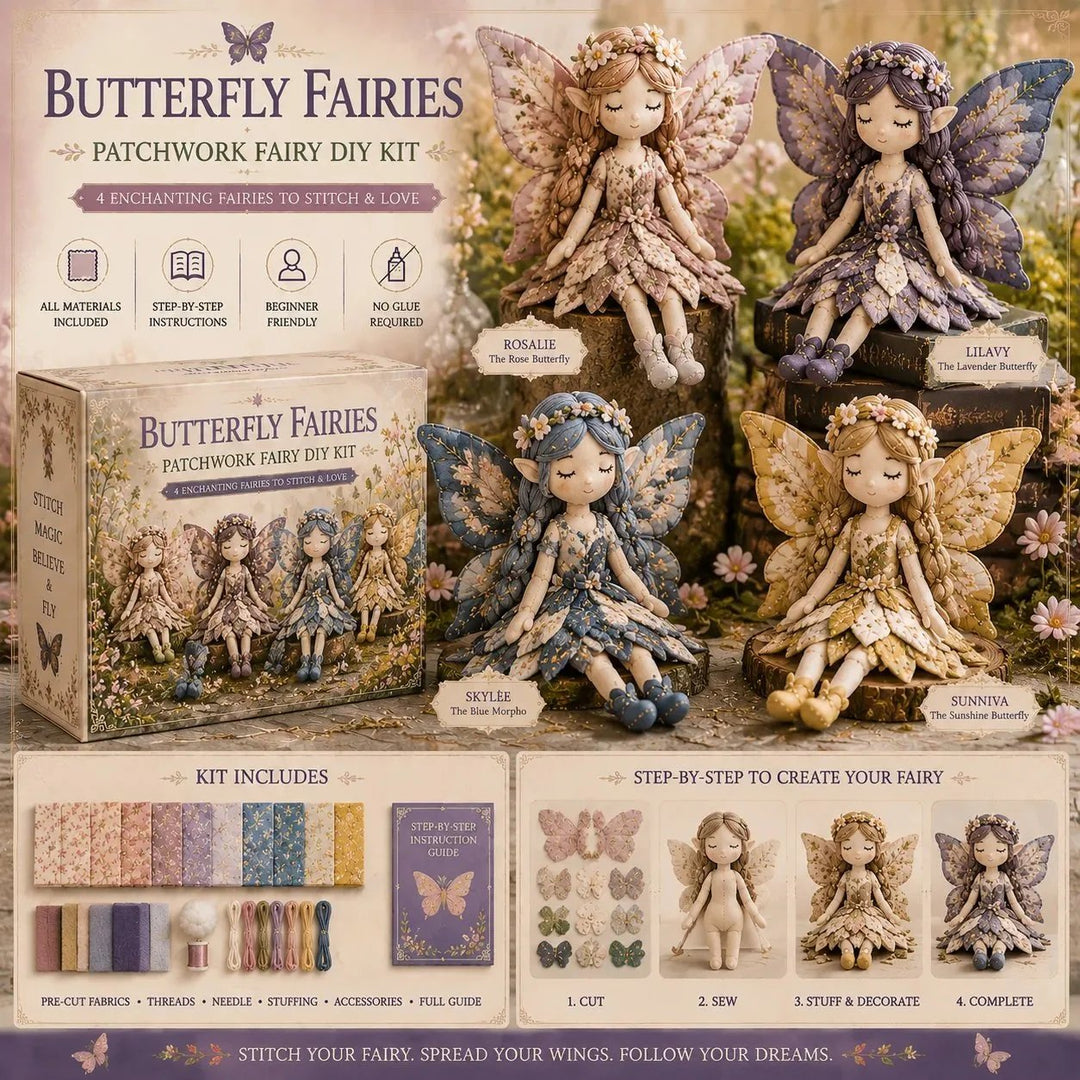 🎁 50% OFF TODAY! 🧵 4-Piece Fairy Patchwork DIY Collection ✨ Complete DIY Craft Set for Beautiful Handmade Projects 💖