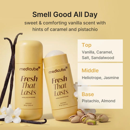 [NEW] [medicube] Deodorant Vanilla &amp; Pistachio Fresh That Lasts | 24 Hour Odor Control, No Aluminum, Baking Soda, Parabens, Phthalates, Ethanol | Brightening &amp; Smoothing for Dark Underarms with Koic Acid &amp; Turmeric | Korean Skincare, K-Beauty