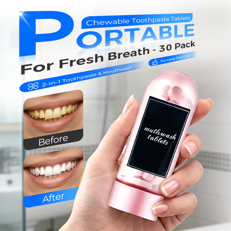 🔥 BUY 1 GET 1 FREE! 🦷 Portable Chewable Toothpaste Tablets (30 Pack) ✨ Fresh Breath, Easy Travel &amp; Eco-Friendly Oral Care