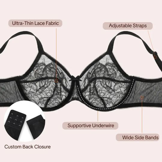 💜Enchante Blomsterblonder Plus Size Bøjle-BH Uforet Upolstret Minimizer Fulddækkende BH Dametøj Komfortabel Åndbar Mesh-Skål