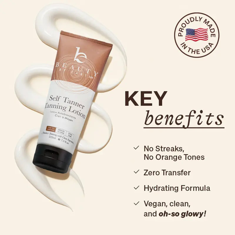 Beauty by Earth Lotion autobronzante pour le corps – Meilleur bronzage naturel progressif, sans soleil, hydratant, sans traces, fabriqué aux États-Unis, végétalien, sans cruauté envers les animaux, sans danger pour la grossesse