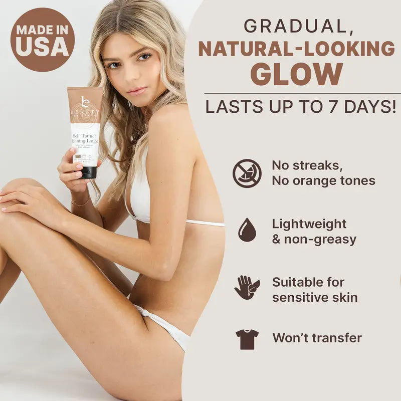 Beauty by Earth Lotion autobronzante pour le corps – Meilleur bronzage naturel progressif, sans soleil, hydratant, sans traces, fabriqué aux États-Unis, végétalien, sans cruauté envers les animaux, sans danger pour la grossesse