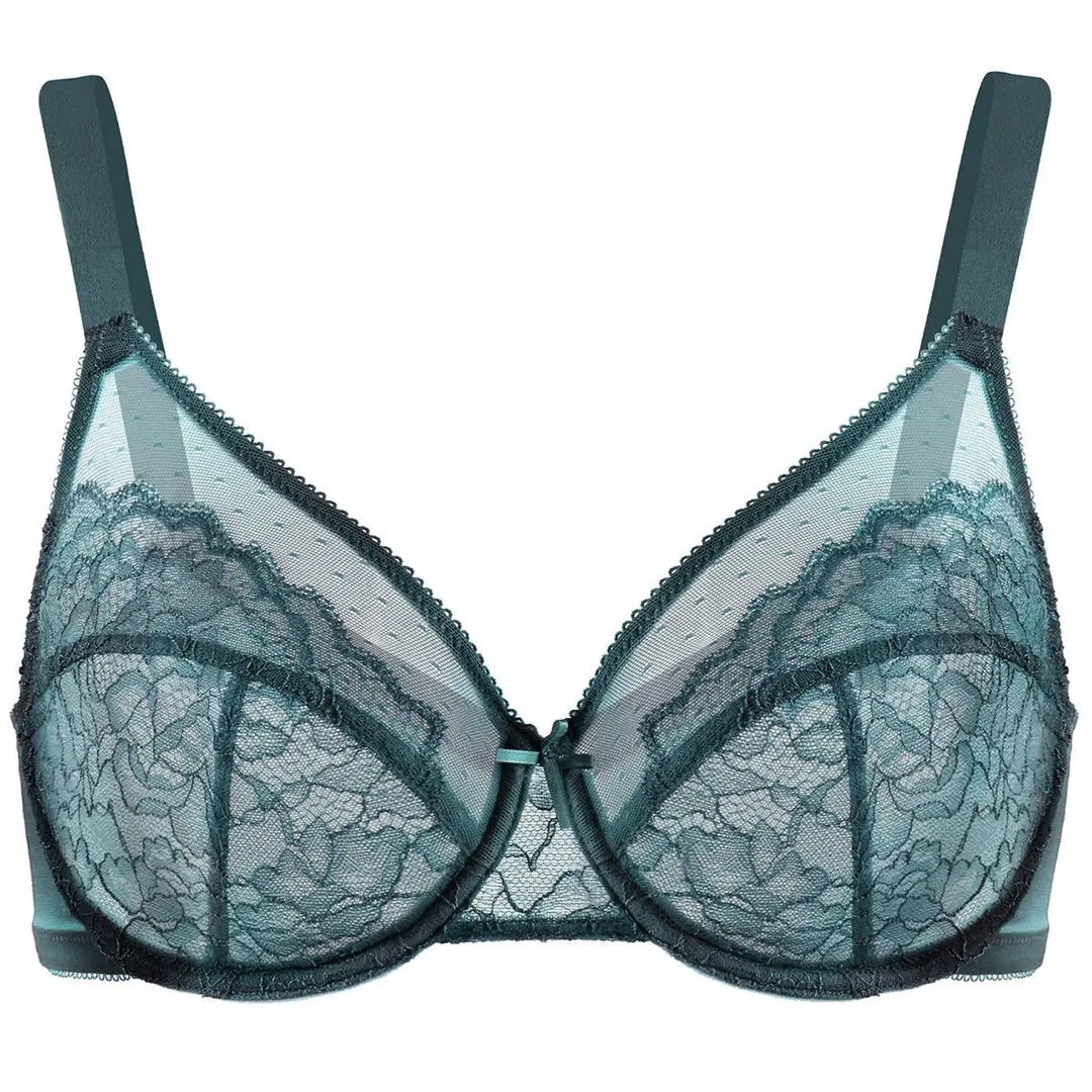 💜Enchante Blomsterblonder Plus Size Bøjle-BH Uforet Upolstret Minimizer Fulddækkende BH Dametøj Komfortabel Åndbar Mesh-Skål