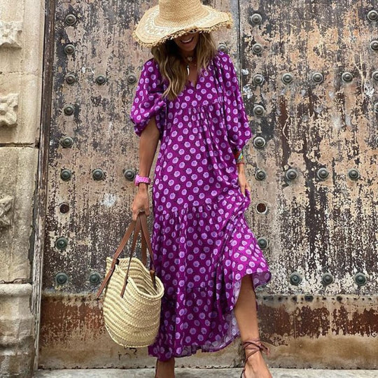 🌸🌸Velké snížení ceny🌸Dámské elegantní květinové maxi šaty s nabíranými rukávy a boho vzorem