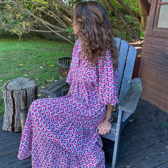 🌸🌸Velké snížení ceny🌸Dámské elegantní květinové maxi šaty s nabíranými rukávy a boho vzorem