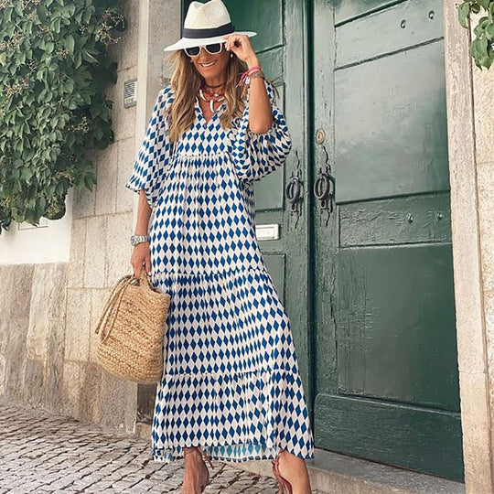 🌸🌸Velké snížení ceny🌸Dámské elegantní květinové maxi šaty s nabíranými rukávy a boho vzorem