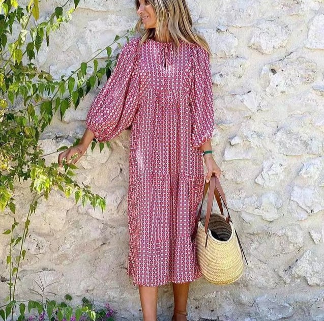 🌸🌸Velké snížení ceny🌸Dámské elegantní květinové maxi šaty s nabíranými rukávy a boho vzorem