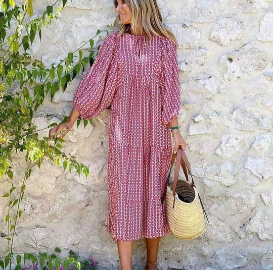 🌸🌸Velké snížení ceny🌸Dámské elegantní květinové maxi šaty s nabíranými rukávy a boho vzorem