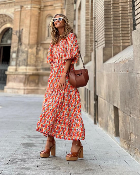🌸🌸Velké snížení ceny🌸Dámské elegantní květinové maxi šaty s nabíranými rukávy a boho vzorem