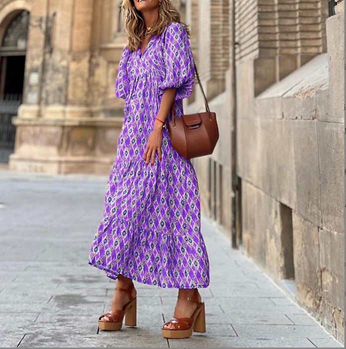🌸🌸Velké snížení ceny🌸Dámské elegantní květinové maxi šaty s nabíranými rukávy a boho vzorem