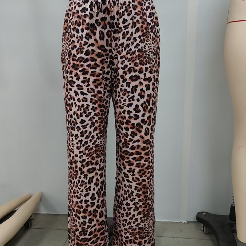 Dámské módní široké široké kalhoty s leopardím vzorem