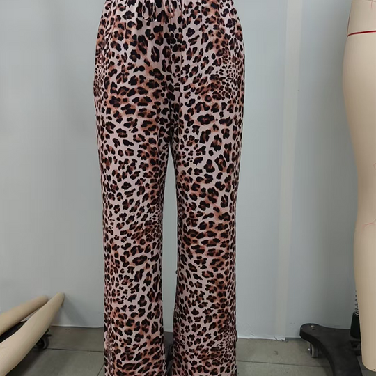 Dámské módní široké široké kalhoty s leopardím vzorem